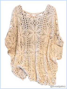 Plus Size Crochet Hollow Out Boat Neck 3/4 Sleeve Swim Coverup